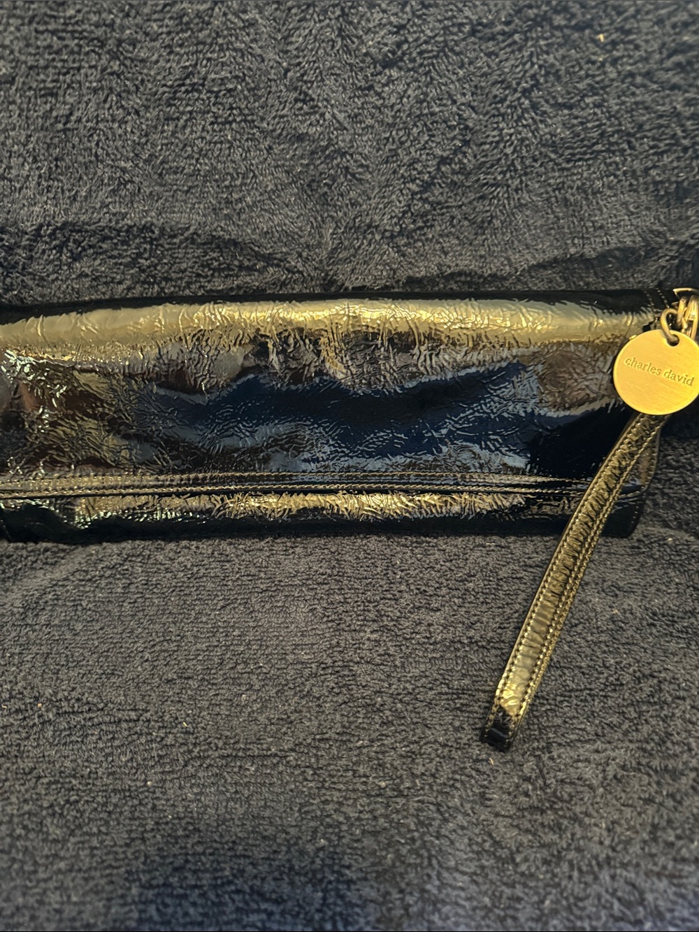 Charles David Black Patent Leather Wristlet with Gold Charm